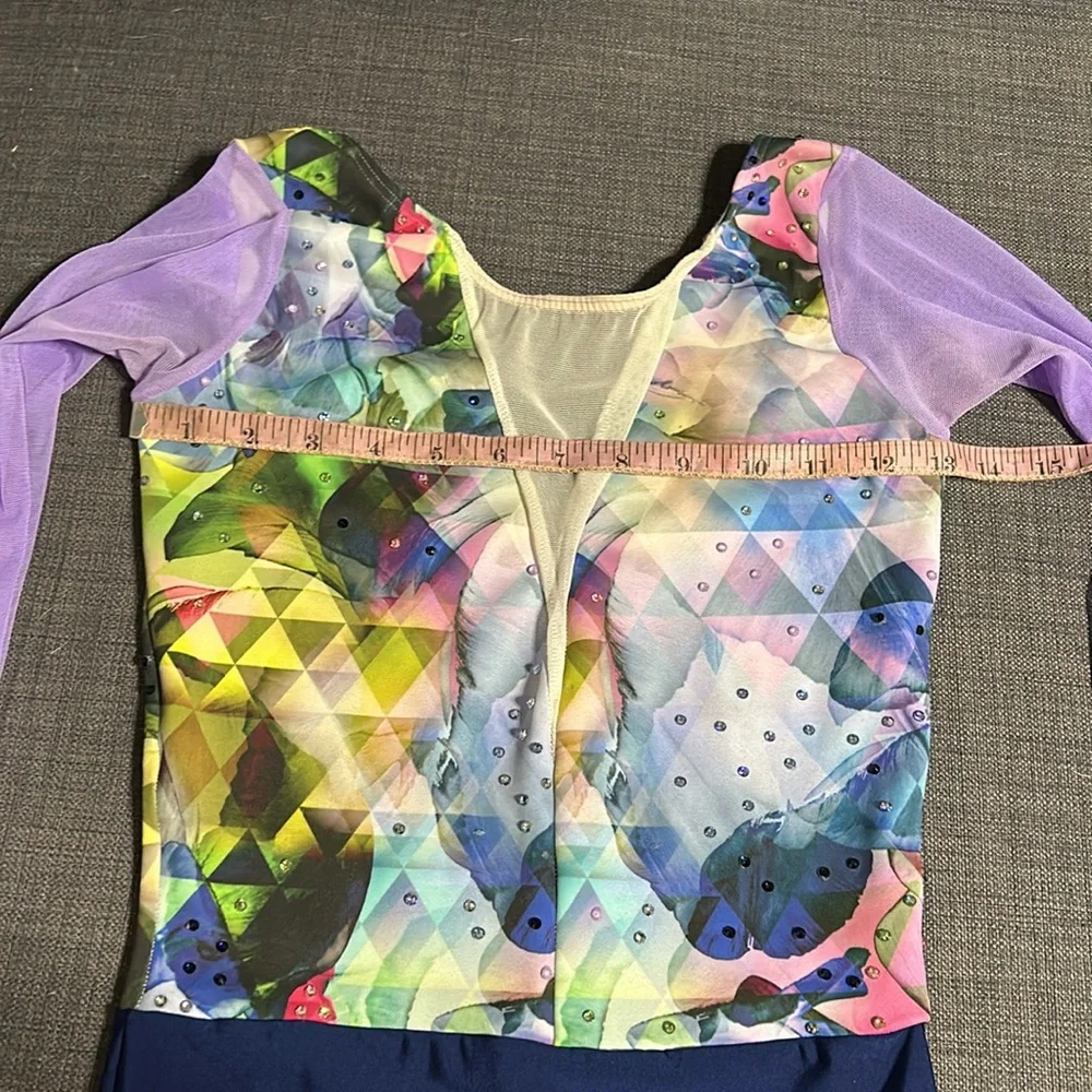 eleve Dance Costume Leotard Multicolored w/ Rhinestones & Mesh Details - Picture 10 of 12